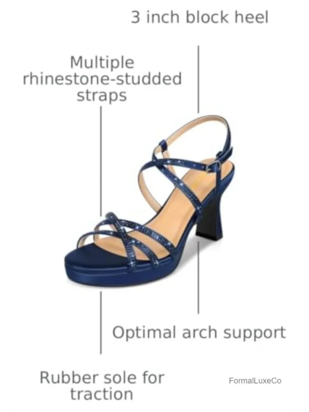 Platform High Heels Block Chunky Strappy Rhinestone Open Toe Ankle Strap Dress